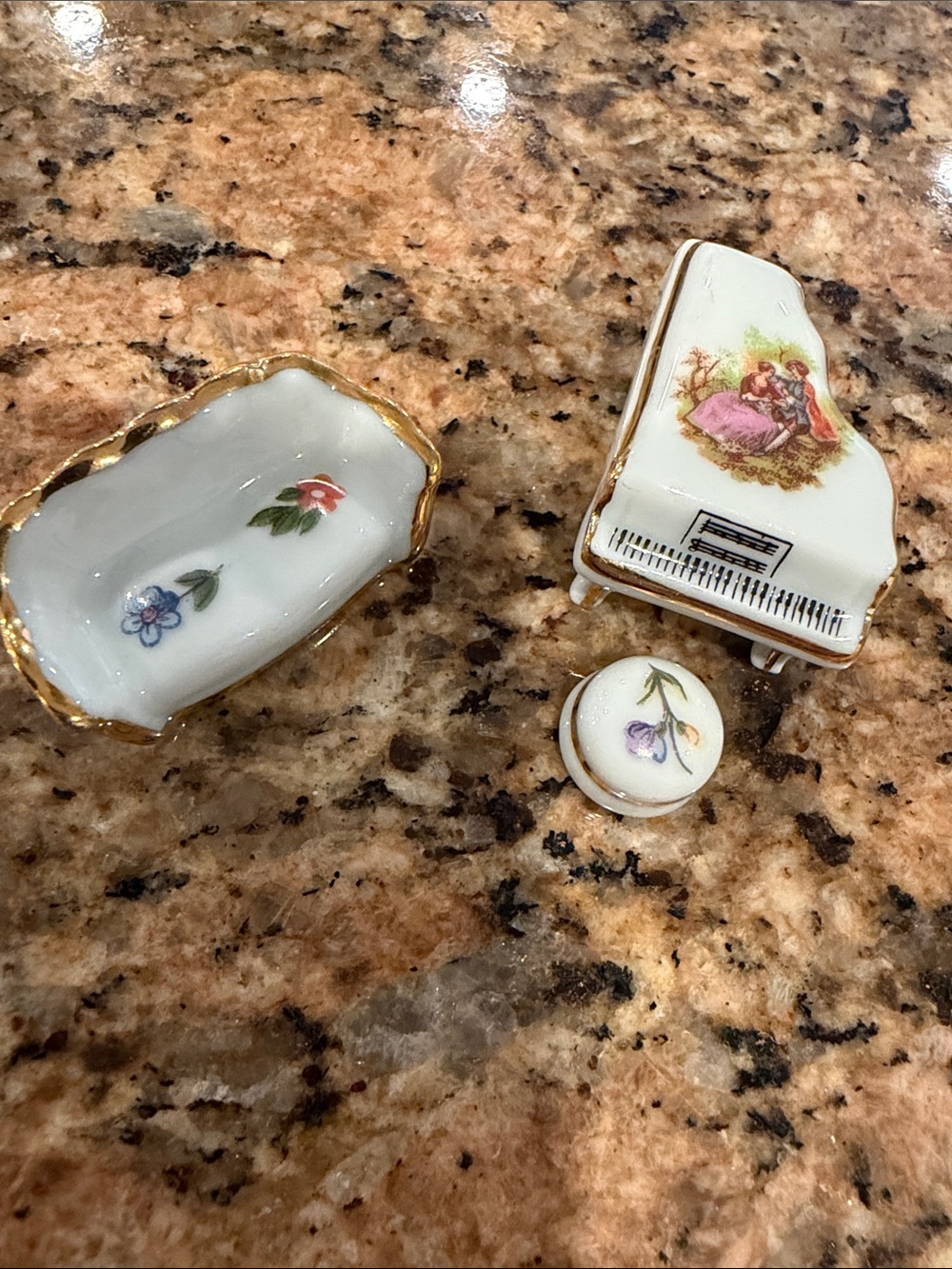 Limoges France Miniatures Minis Parlour Set - Piano, Sofa & Stool